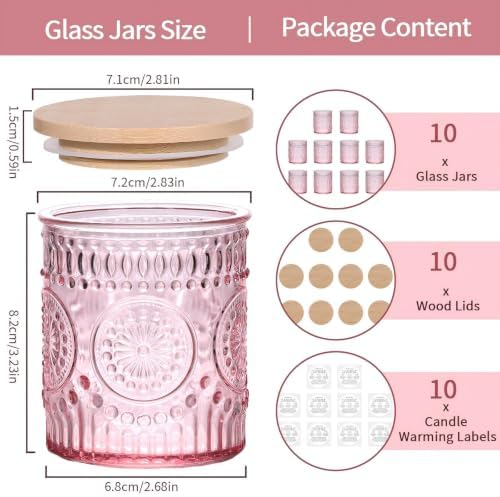 DARJEN 10 Pcs 8oz Glass Candle Jars with Lids, Candle Containers Tins-Pink - Image 2