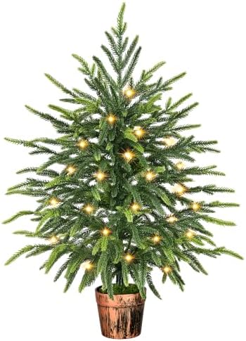 BLEUM CADE 2FT Small Norfolk Pine Tree with Lights, Tabletop Christmas Tree by BLEUMCADE