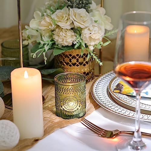 DEVI 24pcs Green Votive Candle Holders for Wedding, Glass Tea Lights Candle Holder, Green Baby Shower St. Patrick's Day Table Decor, Vintage Depression Glass Candle Holders for Table Centerpiece - Image 3
