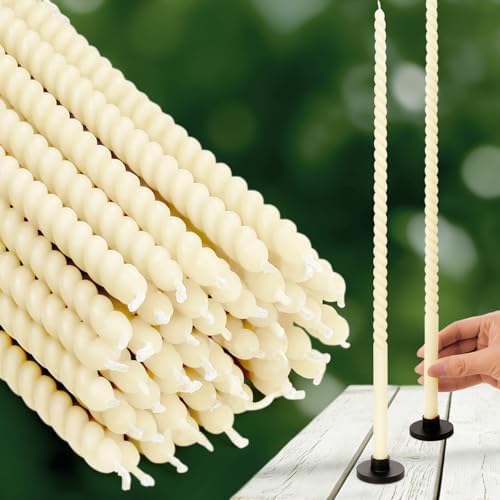 1/2 Inch Skinny Spiral Beeswax Taper Candles - 15 inch Tall Thin, 16-Pack by TELOSMA