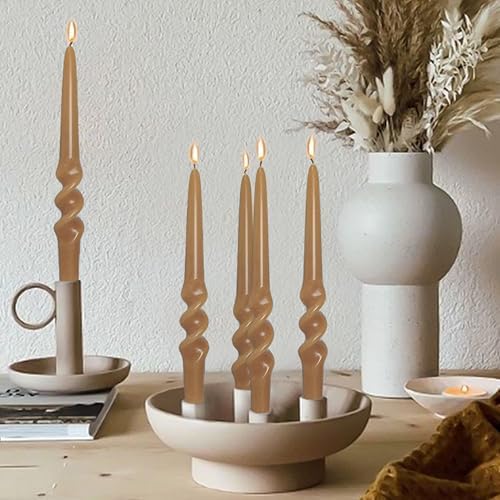 Twisted Taper Candle Smokeless Brown Spiral Candlesticks 9.5 Inch Unscented Handmade Dinner Candles for Holiday Wedding Party Home Decoration Seasons 2 Pcs - Image 5