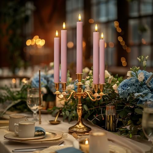 12 Pack, 10" LED Flameless Real Wax Dusty Rose Fluted Ribbed Grooved Taper Candles, Remote & 24h Timer Memory, On/Off Button, Dimmable, Flicker Mode, Battery Operated, Wedding - Image 6