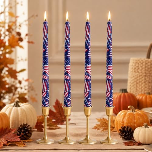 Floral Taper Candle Dripless Candlesticks - Gedengni 4pcs Handmade USA Flag Candles Long Candle Sticks 10inch Smokeless Tapered Candles for Home Party Wedding Dinner,8-Flag - Image 5