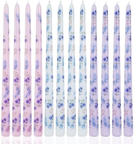 Colored Tall Taper Candles 12 inch Unscented Smokeless Long Tapered Candle for Candlesticks Sticks Wedding Home Decor Dinner Christmas，Set of 12,Print-Flower by LPUSA