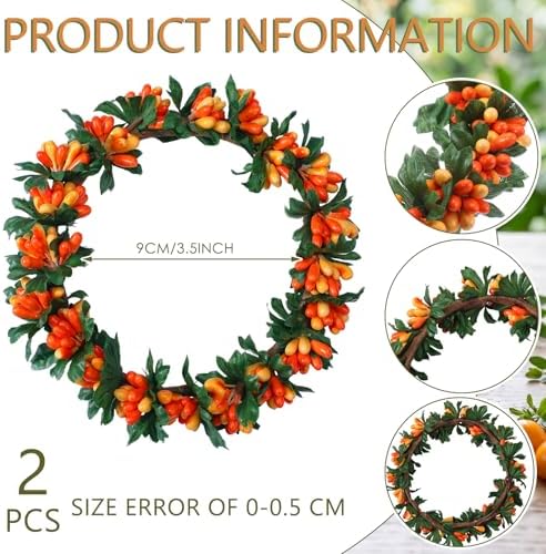 Daifunli 2 Pcs Fall Candle Rings Wreaths for Pillar 3.9 Inch Pip Berry - Image 2