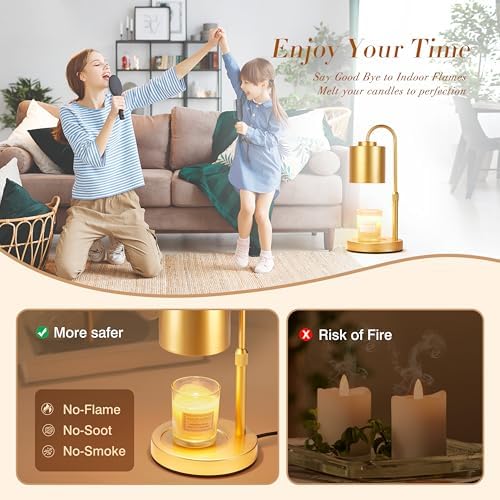 CASTLELIFE Candle Warmer Lamp with Timer & Dimmer, Height Adjustable Electric Wax Melt Warmer for Jar Candles, Gifts for Women Mom Home Decor, Gold - Image 4
