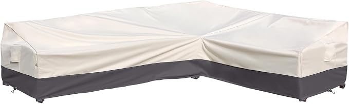 Outdoor Sectional Cover Patio Furniture Covers Waterproof Rip-Stop Anti-UV 600D Heavy Duty Couch Sofa Cover with 3 Air Vent (Beige & Charcoal, L-shaped 120"x90")