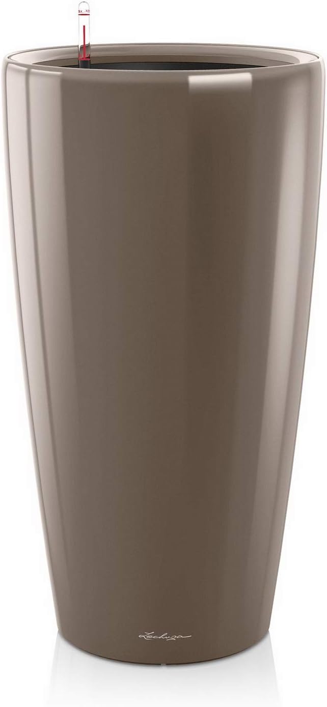 Lechuza Rondo 40 Shiny Taupe High Gloss, Self-Watering Tall Planter, D15.7 H29.5 in