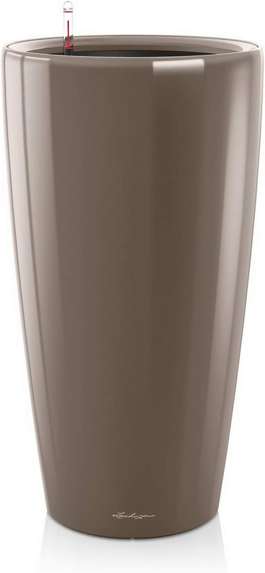 Lechuza Rondo 40 Shiny Taupe High Gloss, Self-Watering Tall Planter, D15.7 H29.5 in