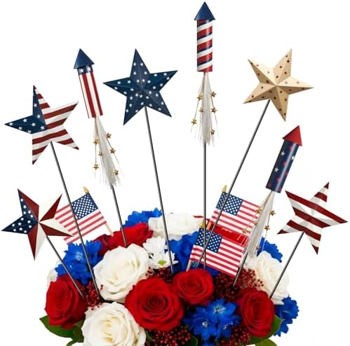8 Pcs Metal 4th of July American Garden Stakes Patriotic Metal Garden Signs 12 Inch Barn Star Independence Day Yard Signs Outdoor Decor for Home Lawn Porch Holiday Front Backyard by Shimeyao