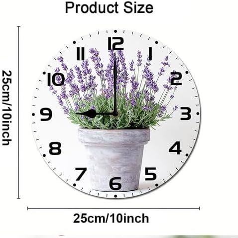 Lavender Watercolor Flower Wooden Silent Non-Ticking 10 Inch Round Clocks Battery Operated Analog for Living Room Kitchen Bedroom Bathroom Office Home School Decor