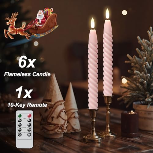 Pink Flameless Taper Candles Flickering with Remote Timer - Image 2