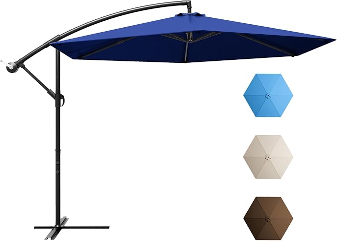 Greesum 10FT Cantilever Offset Patio Umbrella, Outdoor Umbrella for Yard, Market, Heavy-Duty Waterproof Pool Umbrella with 6 Sturdy Ribs, UV Protection for Beach, Deck, Garden, Backyard