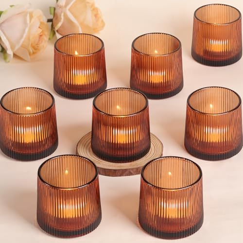 Amber Ribbed Tealight Votive Candle Holders Set of 10 by DARJEN