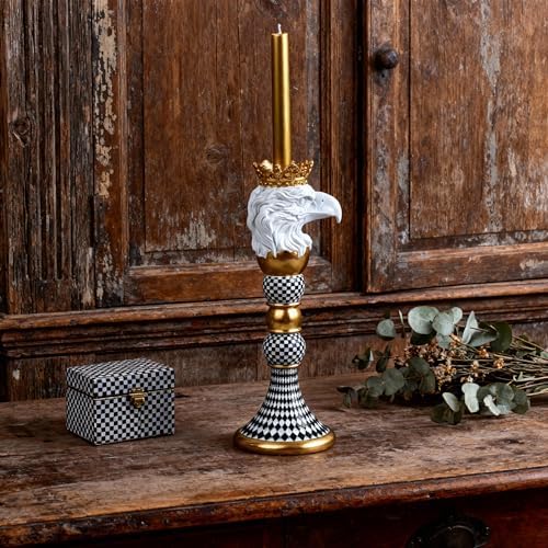 Checkered Animal Candle Holders, Resin Black White Checkered Tiger Head Candlestick Holders, Cute Black-and-White Pillar Candle Stand Home Decorations (Eagle) - Image 7