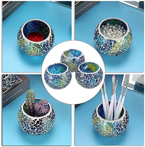 OwnMy 3PCS Mosaic Glass Tea Light Holders Round Bowl Votive Candle Holders - Image 5