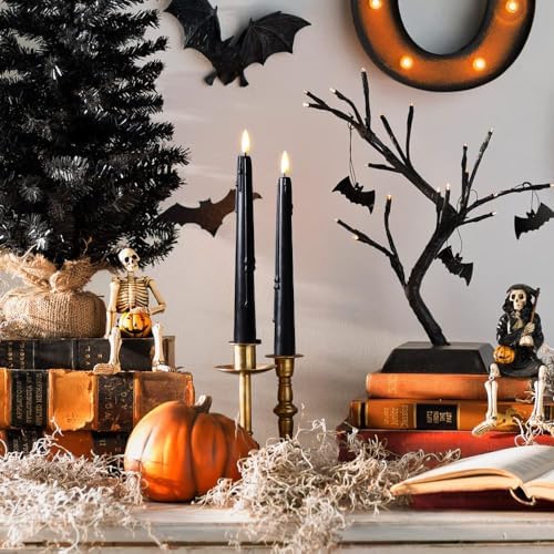 Stmarry Black Flameless Taper Candles with Remote and Timer - 9.65 Inch Real Wax LED Candlesticks - Wax Drip Battery Operated Halloween Taper Candles with 3D Flickering Flame Halloween Decor, 3 Pack - Image 2