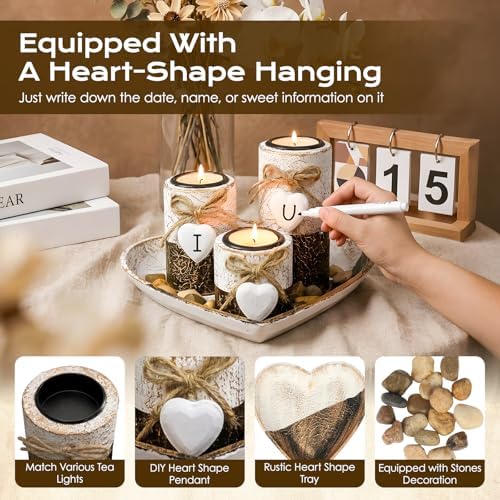 Farmhouse Candle Holders 3 Pack Rustic Wooden Pillar Candle Holder - Image 3