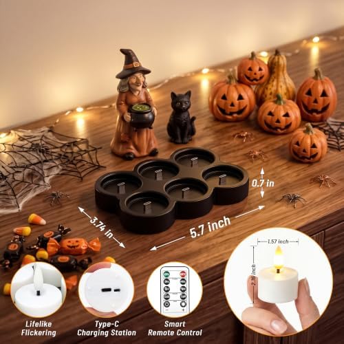 6 Pcs Rechargeable Flameless Candles with Remote Timer & Charging Base - Image 2