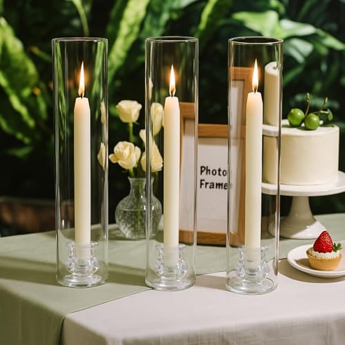 Hurricane Glass Candle Holders, Set of 20 Candlestick Holders for Taper Candles with 11.8" Tall Windproof Cylinder Cover Candle Stand Bulk for Table Centerpieces on Wedding Birthday Housewarming Decor - Image 2