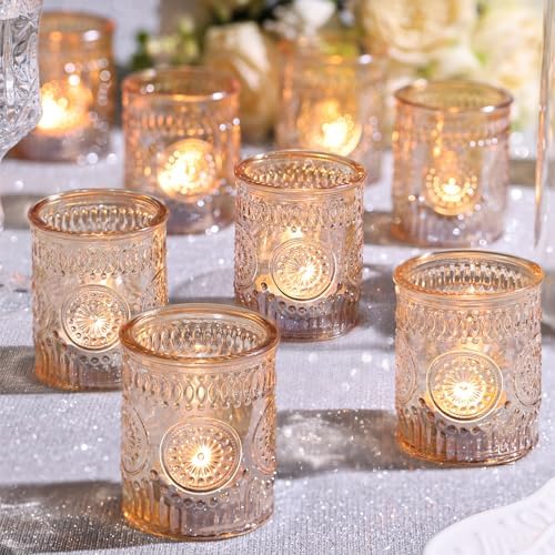 DEVI 24pcs Gold Glass Votive Candle Holders, Wedding Decorations, Gold Centerpieces for Tables, Bridal Shower Fall Party Home Table Decor by DEVI