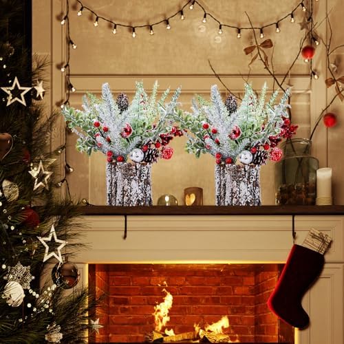 2 Pack Christmas Table Decorations, 14 Inch Christmas Centerpiece Small Potted Christmas Tree, Pine Cones and Berries, Xmas Artificial Plants for Tables, Home, Mantel Holiday Decor - Image 4