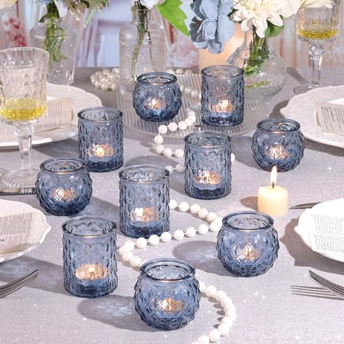 NITIME 12Pcs Assorted Blue Votive Candle Holders, Tea Lights Candle Holder for Wedding Decor, Blue Candle Holders for Table Centerpiece, Bridal Shower, Baby Shower Decorations - Image 4