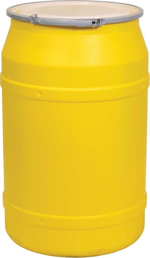 55-Gallon Open Head Water Storage Barrel, BPA Free, Emergency Water Supply - Eco Friendly - Lever-Lock Lid - Made in USA (Yellow)