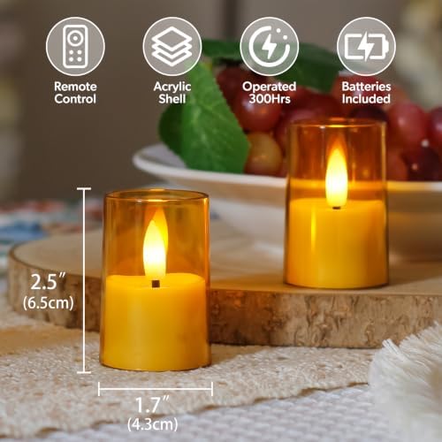 Flameless D: 1.7" H: 2.5" Small Tea Light LED Candles, Acrylic Battery Operated Votive with Remote Control and Timer, Tealight Amber Flickering Warm Light Pack of 15 Electric Long Lasting - Image 3