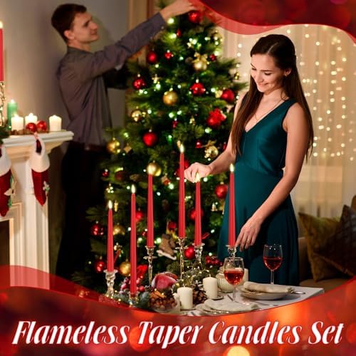 Rossesay 24 Pcs Flameless LED Taper Candles Battery Operated Candle 8.5", 9.65", 10.8", 12.8" Flameless Candlesticks Flickering for Christmas Church Wedding Indoor Decoration(Classic, Red) - Image 5