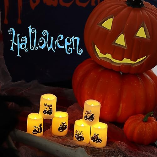 Halloween Battery Operated Flameless LED Votive Candles Pumpkin Decal 6 PCS - Image 4