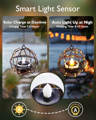Homemory 4-Pack Beaded Solar Hanging Lanterns, Dusk to Dawn, Waterproof - Image 2