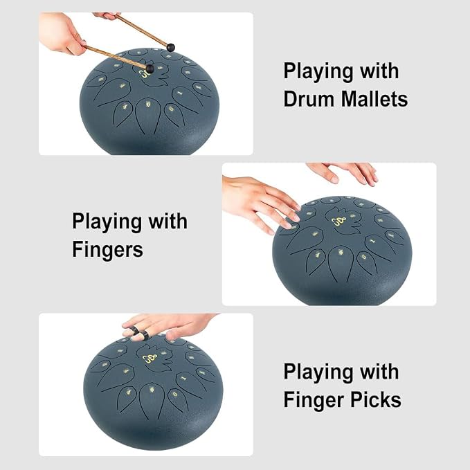 13 Inches 15 Notes Steel Tongue Drum,Rain Chime Hand pan with Mallets & Carry Bag Musical Instrument Garden Rain Drum for Adults,Friends