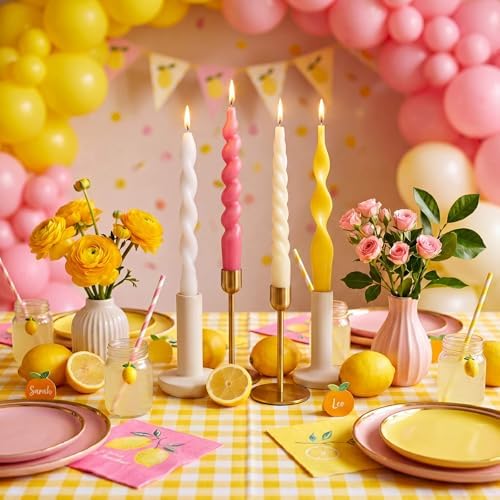 Nuanchu 4 Pcs Twisted Taper Candles,7.87 Inch,Pure,Pink Yellow - Image 3