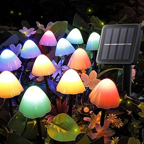 Set of 12pcs Mushroom Solar Garden Lights,2 Modes 14.5ft Solar Powered Mushroom Night String Lights Waterproof for Outdoor Pathway Garden Lawn Party Christmas Decor (Multicolor) by Pellimo