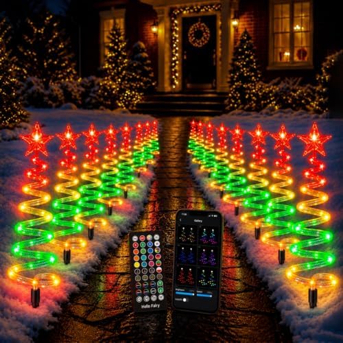 16 Pack Christmas Pathway Lights Outdoor, Smart RGB Spiral Xmas Tree Lights by EFFICEDIY