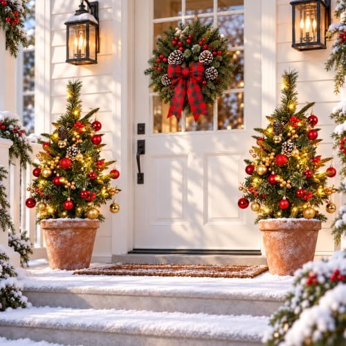 2 Pack 2.5FT Pre-Lit Pathway Christmas Trees Outdoor, 35 LED Lights - Image 5