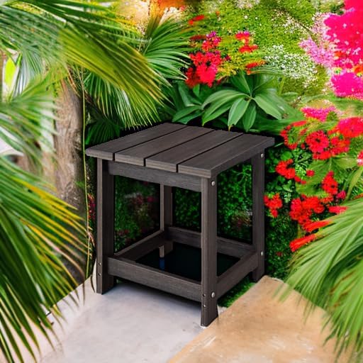LZRS Patio Side Table, Heavy Duty HDPE Outdoor End Table with Wood Texture, Weatherproof Composite Table for Adirondack Chairs, Deck, Pool, Indoor/Outdoor, No Peeling or Cracking(Brown Mixture)