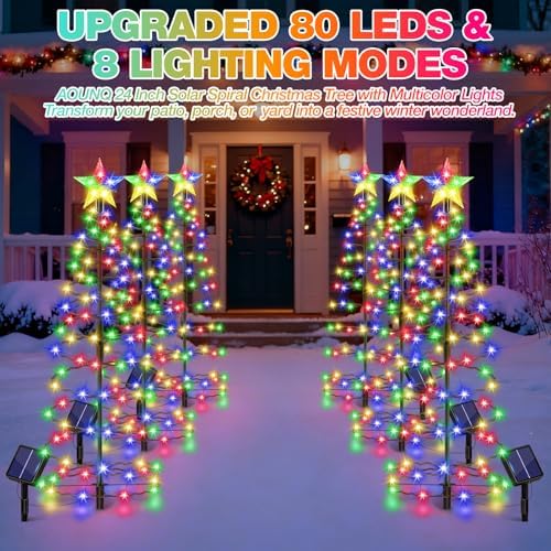 24" Spiral Solar Christmas Tree Outdoor Decorations 4 Pack - Image 2