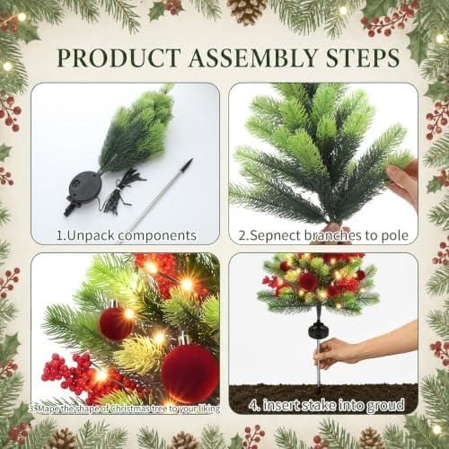 Woanger 2 Pack Velvet Ball Outdoor Solar Christmas Tree Stake Lights, 29 in - Image 5