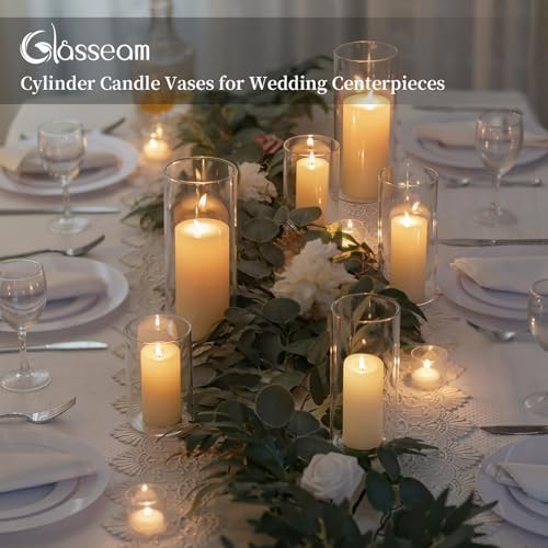 Glasseam Hurricane Pillar Candle Holders: 3Pcs Glass Vases for Centerpieces - Image 3