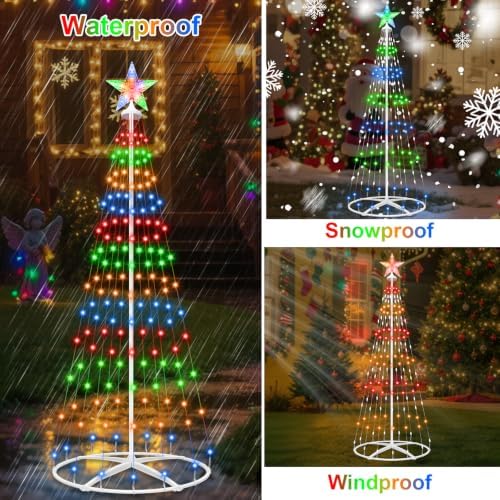 Outdoor Solar Christmas Tree Lights, 4FT Lighted Artificial Cone Tree - Image 5