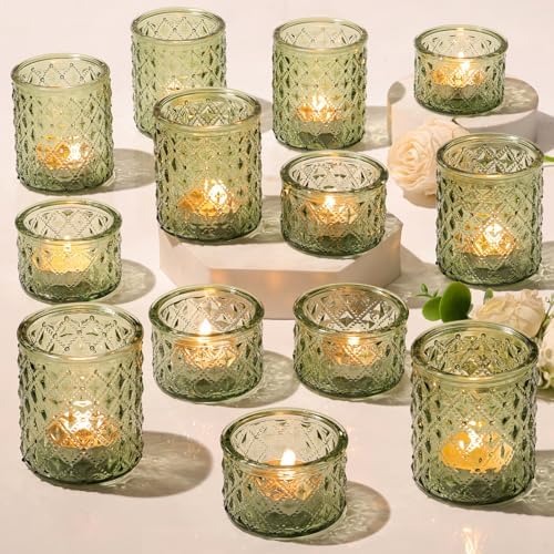 Green Glass Candle Holders, Tealight Holders 36 Pcs Assorted Heights Decor by TripodBird
