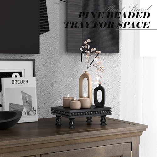 EOSAHR Mini Wood Riser with Beaded: Pedestal Stand for Room Decor, Black - Image 5