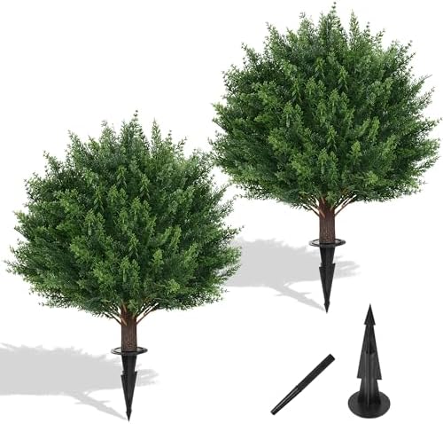 23" Set of 2 Artificial Cypress Topiary Bushes with Ground Spike by LivingGreenEveryDayShine