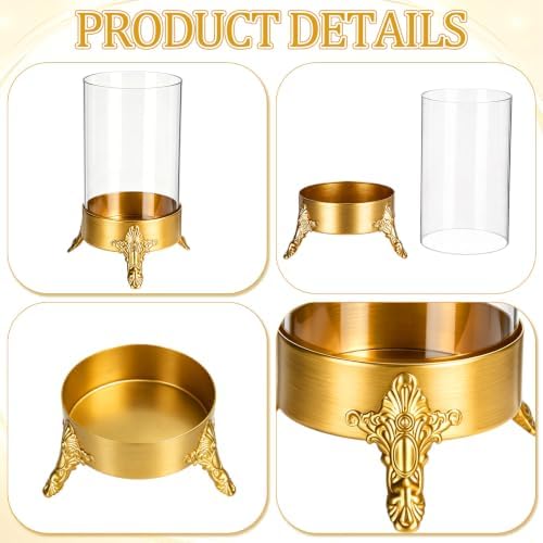Set of 2 Hurricane Glass Candle Holders, Glass Dome & Metal Base - Image 5
