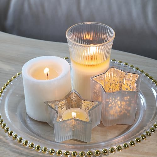 Letine 10pcs Frosted Silver Ribbed Star Candle Cups - Assorted Height Tea Light Candle Holders, Mercury Glass Votives for Wedding, Fall Table Centerpiece& Holiday Decorations (Tall 2.44", Short 1.57") - Image 3