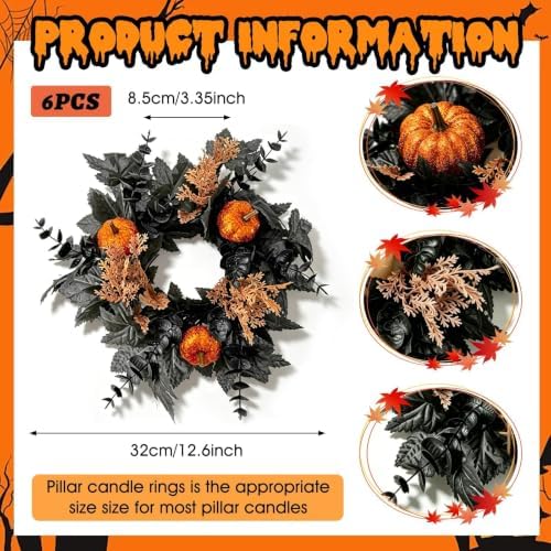 Halloween Fall Candle Ring Set, Artificial Pumpkin Wreath for Pillar - Image 3