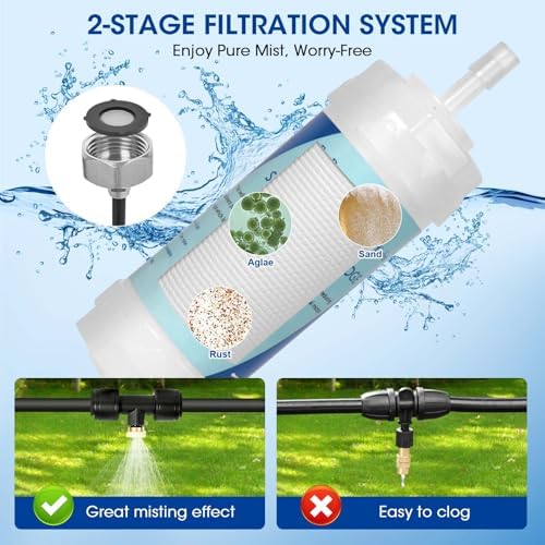 26FT Misters for Outside Patio – Outdoor Misting Cooling System with 20 Brass Nozzles, 3/4" Adapter & Water Filter, Upgraded Pre-Assembled, Large Area Cooling for Garden, Patio, Pool, Backyard