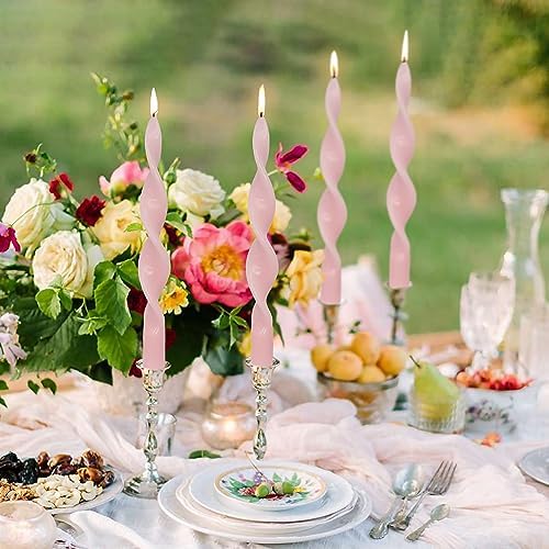 10 Inches Spiral Taper Candles Colorful Twisted Candle Dripless Long Candles, Handmade Candlesticks for Wedding Dinner Decor, Set of 4(Pink) - Image 5